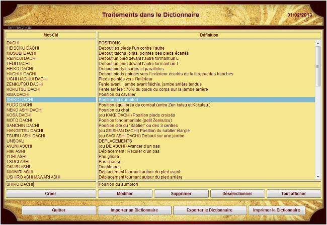 Ecran Dictionnaire Aide à la Saisie