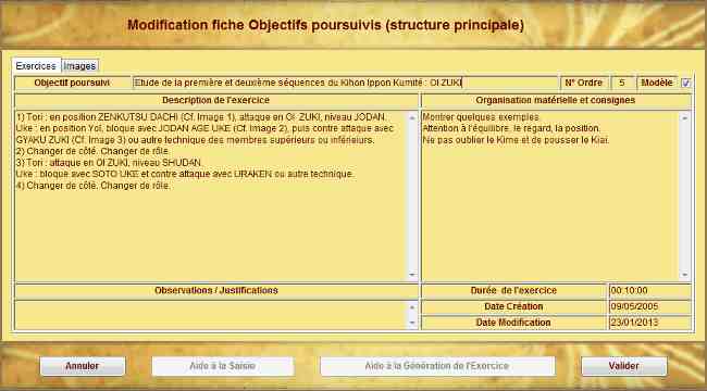 Ecran des Exercices